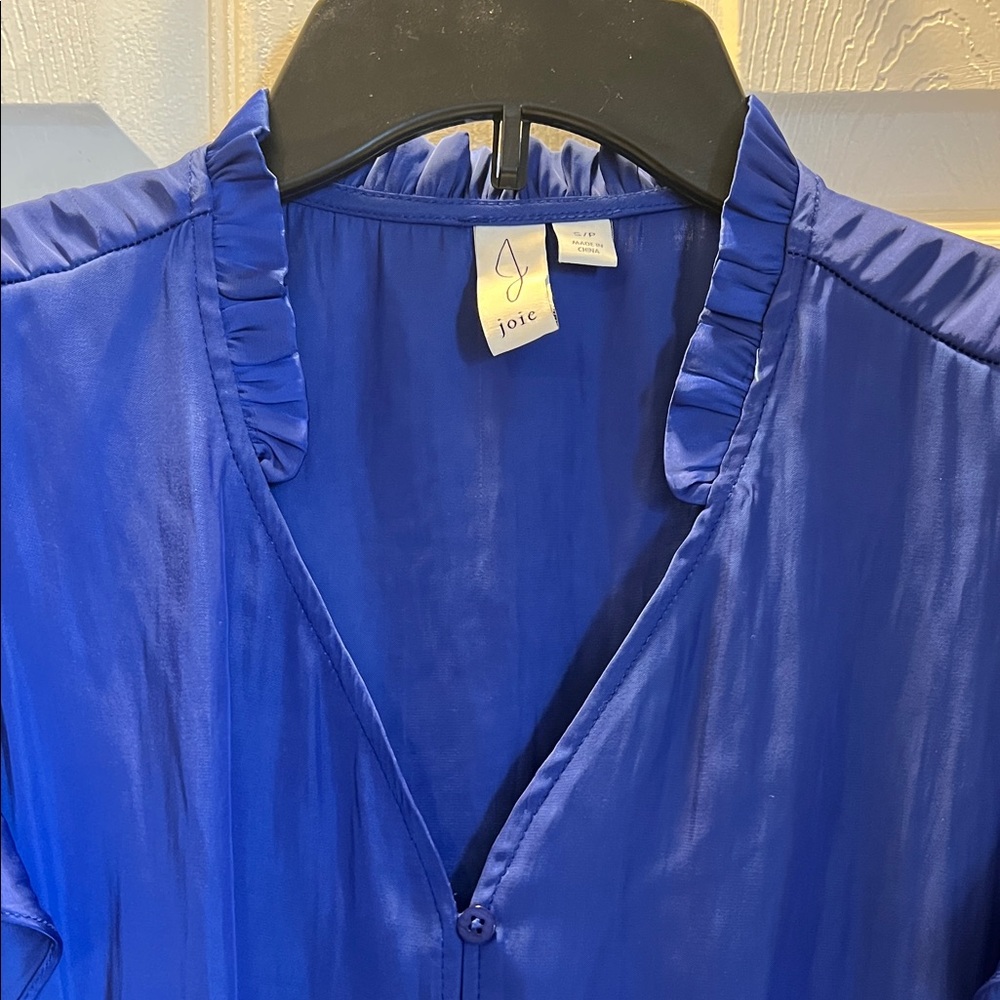 Joie Royal Blue Tie-Front Silky Blouse - Picture 2 of 8